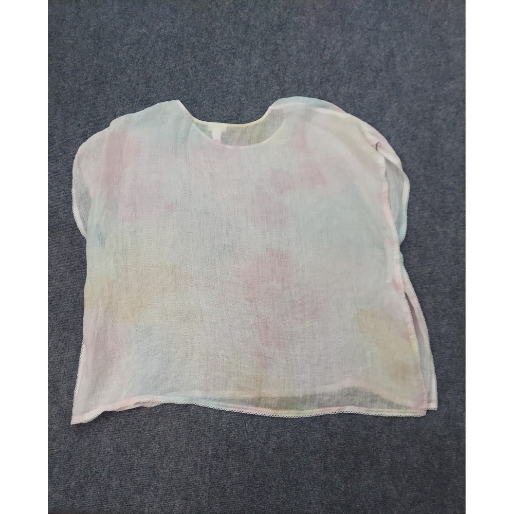 Pure Jill Linen Top Womens M/L Pastel Tie Dye Short Sleeve Light Airy Beach - Picture 6 of 11